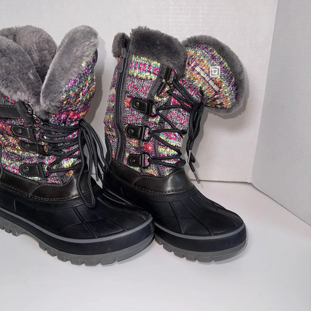 Dream Pairs Youth Girls Multicolor Knit Upper Waterproof Snow Boots - Size 4